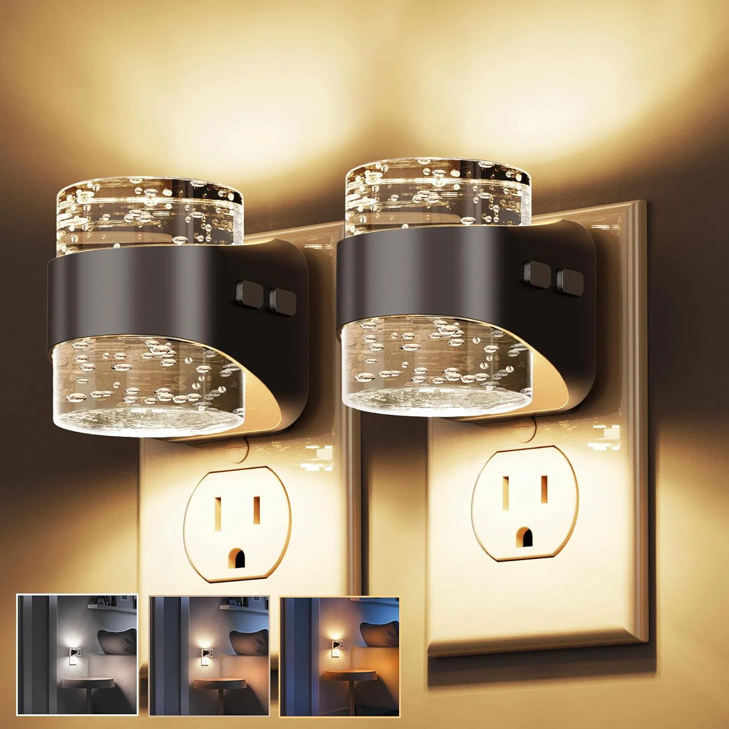 Night Light Bubble Night Lights Plug Into Wall 2 Pack 3000K 4000K 5000K Adjustable Color Temperature Night Light Dimmable Nightlights With Dusk To Dawn Sensor For Rooms Bathroom Hallway
