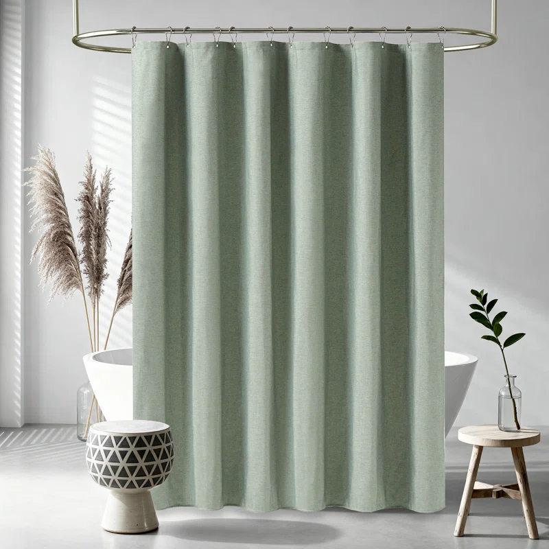 East Urban Home Textured Fabric Shower Curtain Waterproof Heavy Duty Cloth Shower Curtain Set With Plastic Hooks Modern Simple Luxury Elegant Hotel Spa Polyester Decorative Shower Curtains For Bathroom