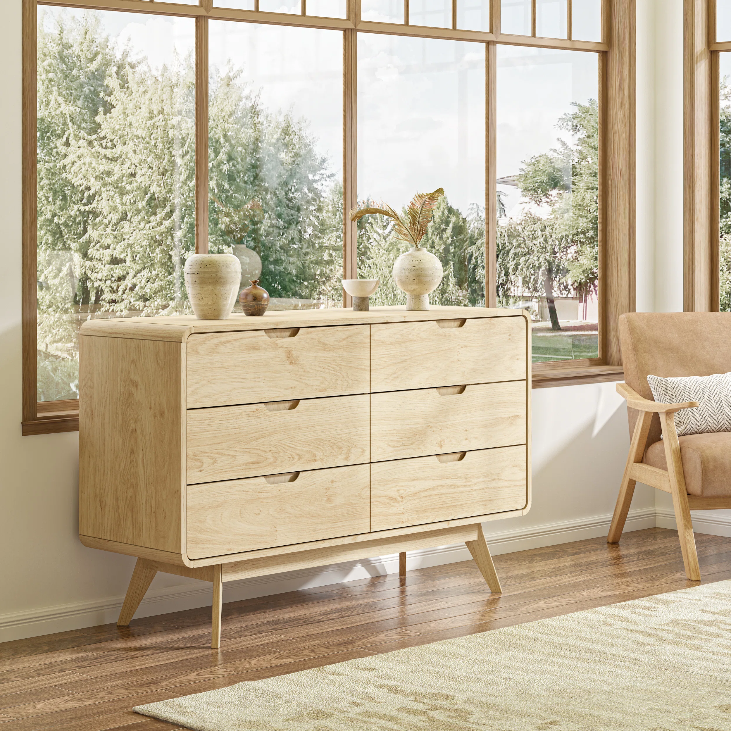 6-Drawer Dresser 47.2"W Double Dresser With Rounded Edges,Bedroom Dresser,Wooden Chest Of Drawers