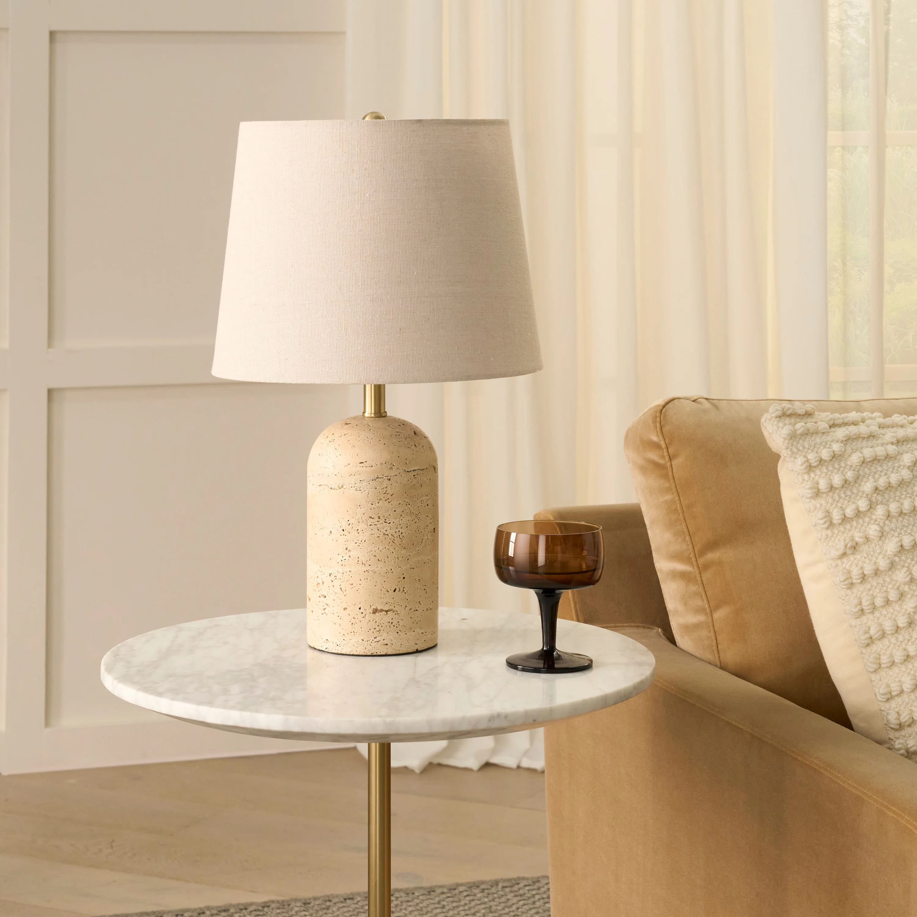 18" Natural Travertine & Brass Accent Table Lamp