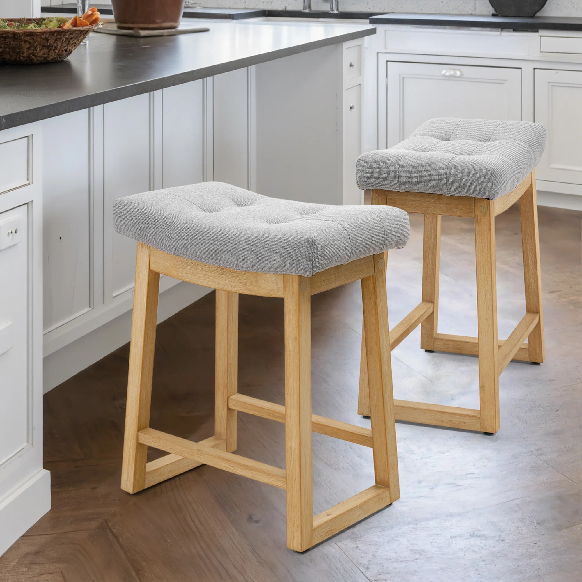 24'' Saddle Seat Counter Height Barstool with Solid Wood Frame (Set of 2)