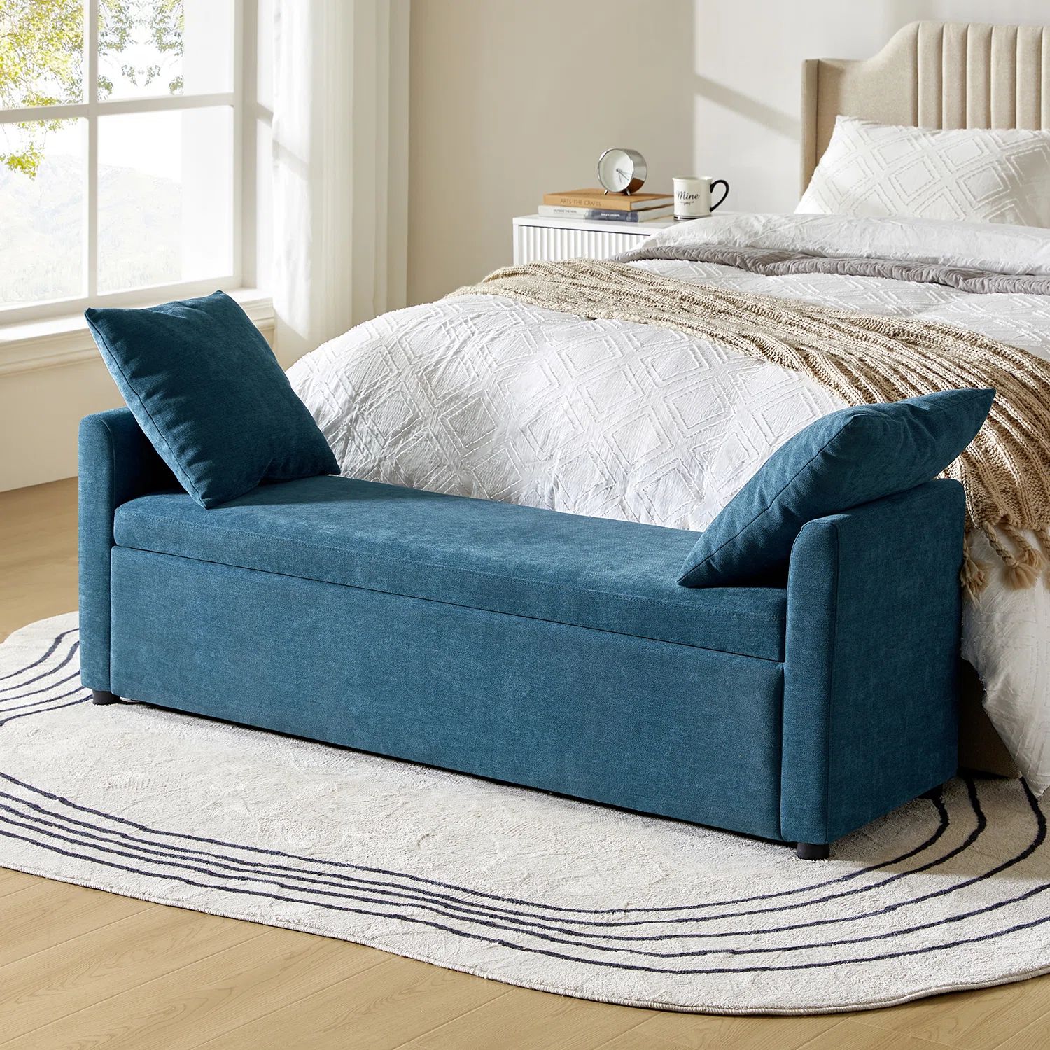 Aristides Modern 59.4" Wide Storage Bench with Two Pillows for Bedroom End of Bed King Size