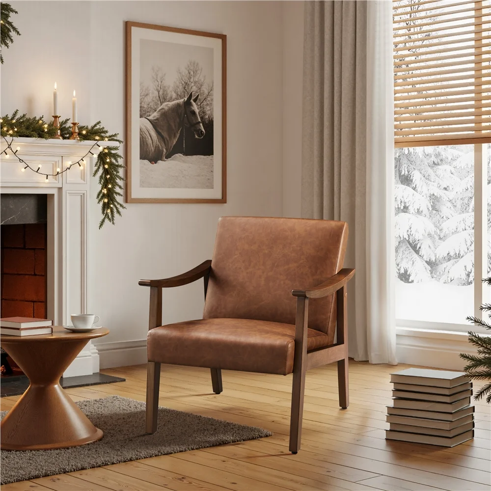 Asmat 24.5" W Mid-Century Modern Armchair with Solid Wood Legs