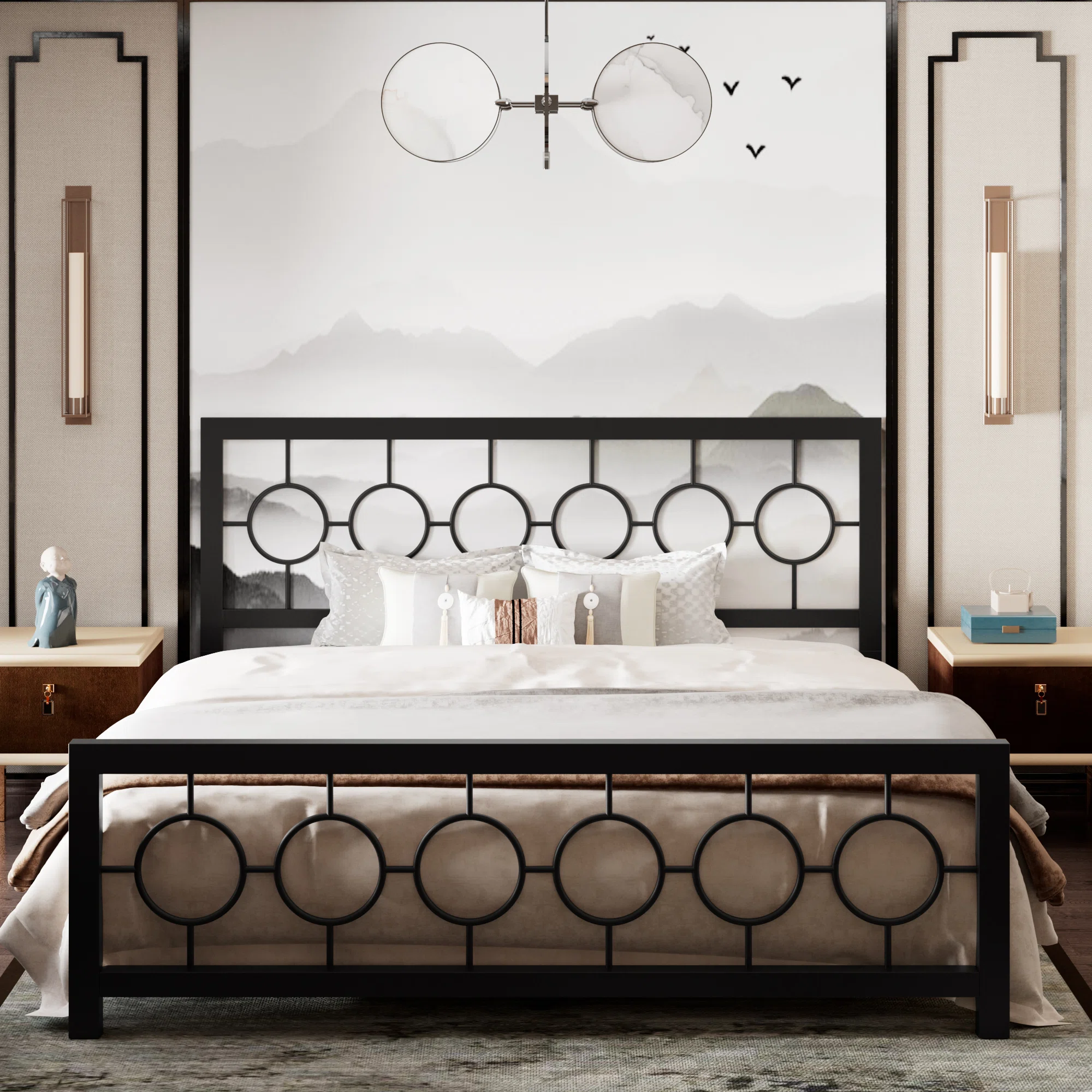Avren Oriental Vintage Style Metal Platform Bed