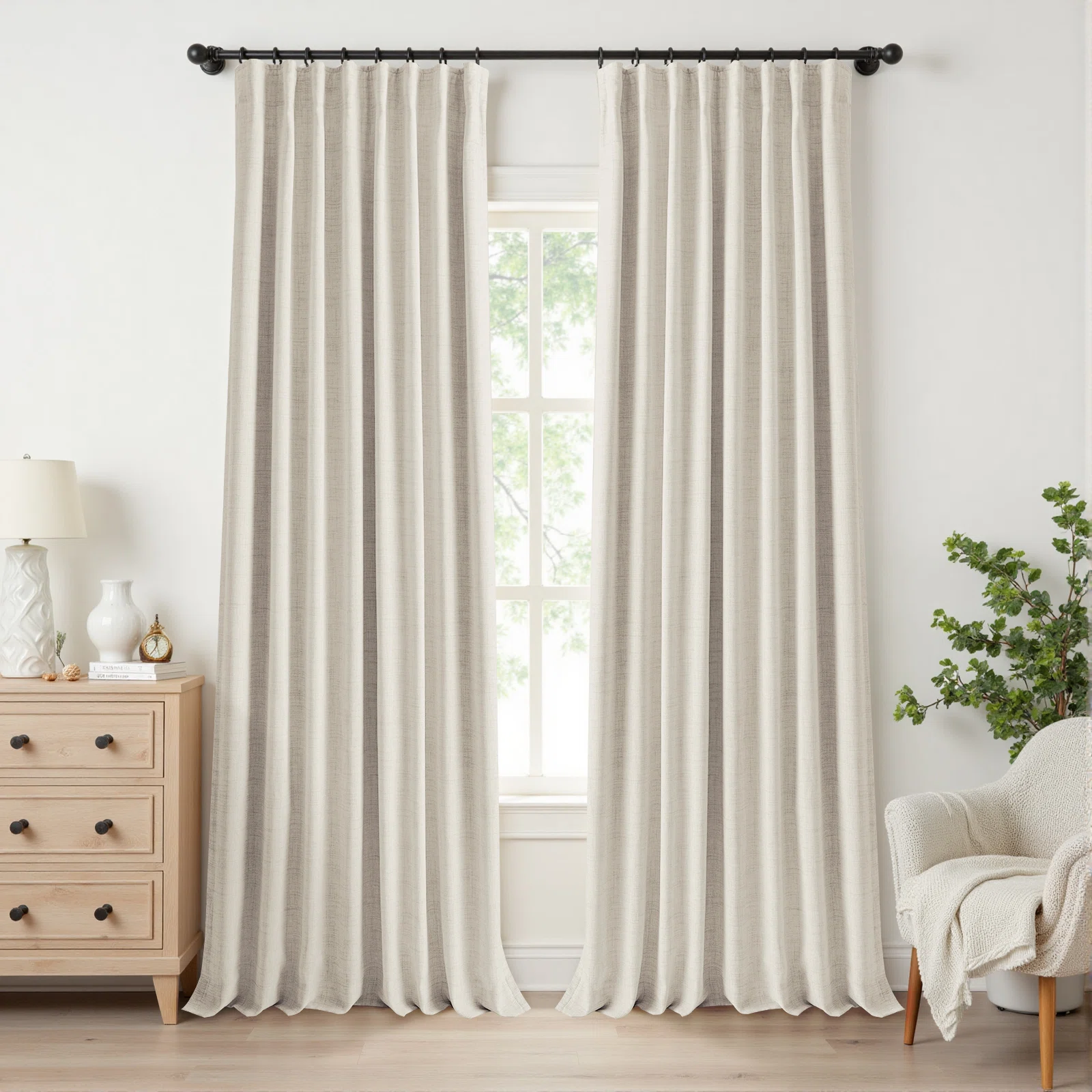 Birglinde Faux Linen Textured Thermal 100% Blackout Curtains for Bedroom Living Room Rod Pocket/Ring Clips