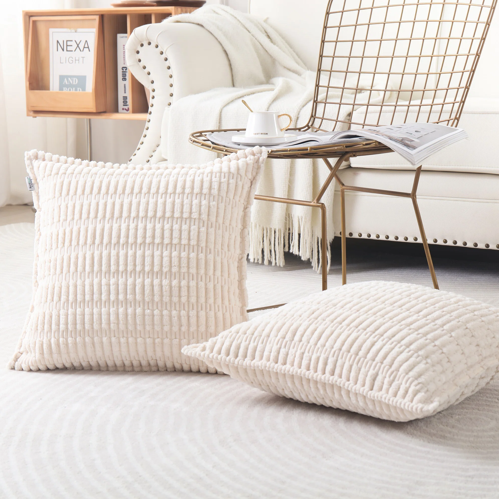 Boucle Ottoman Decorative Pillow Covers Farmhouse Boho Corduroy Cushion Cover