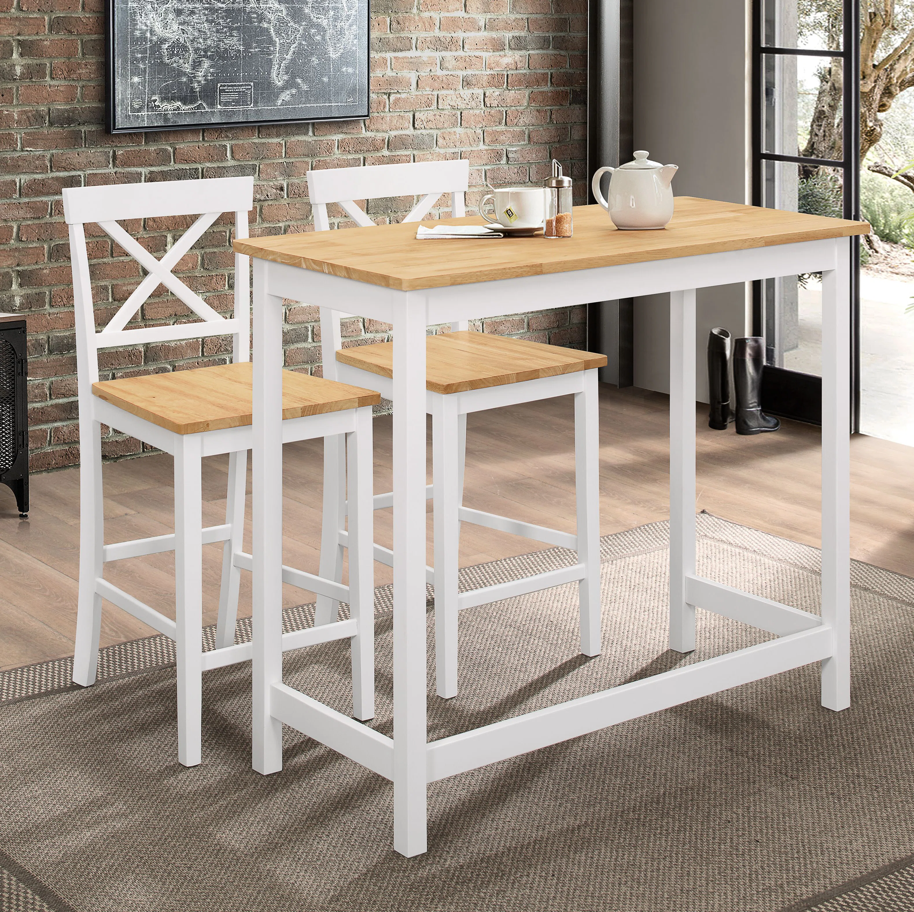 Farragutt 4 - Person Rubberwood Solid Wood Dining Set