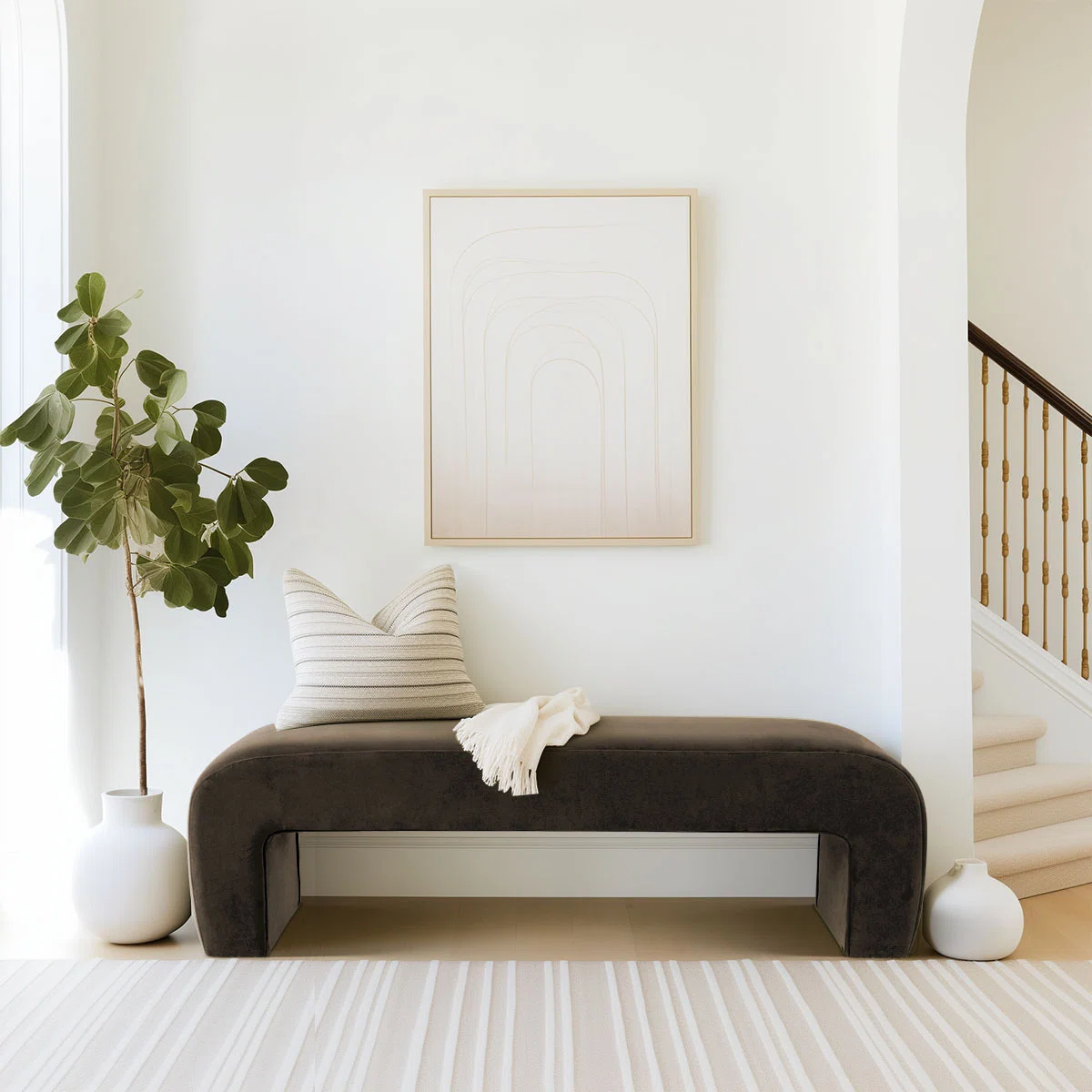 Floranda 60" Fully Velvet Upholstered Waterfall Entryway Bedroom Bench