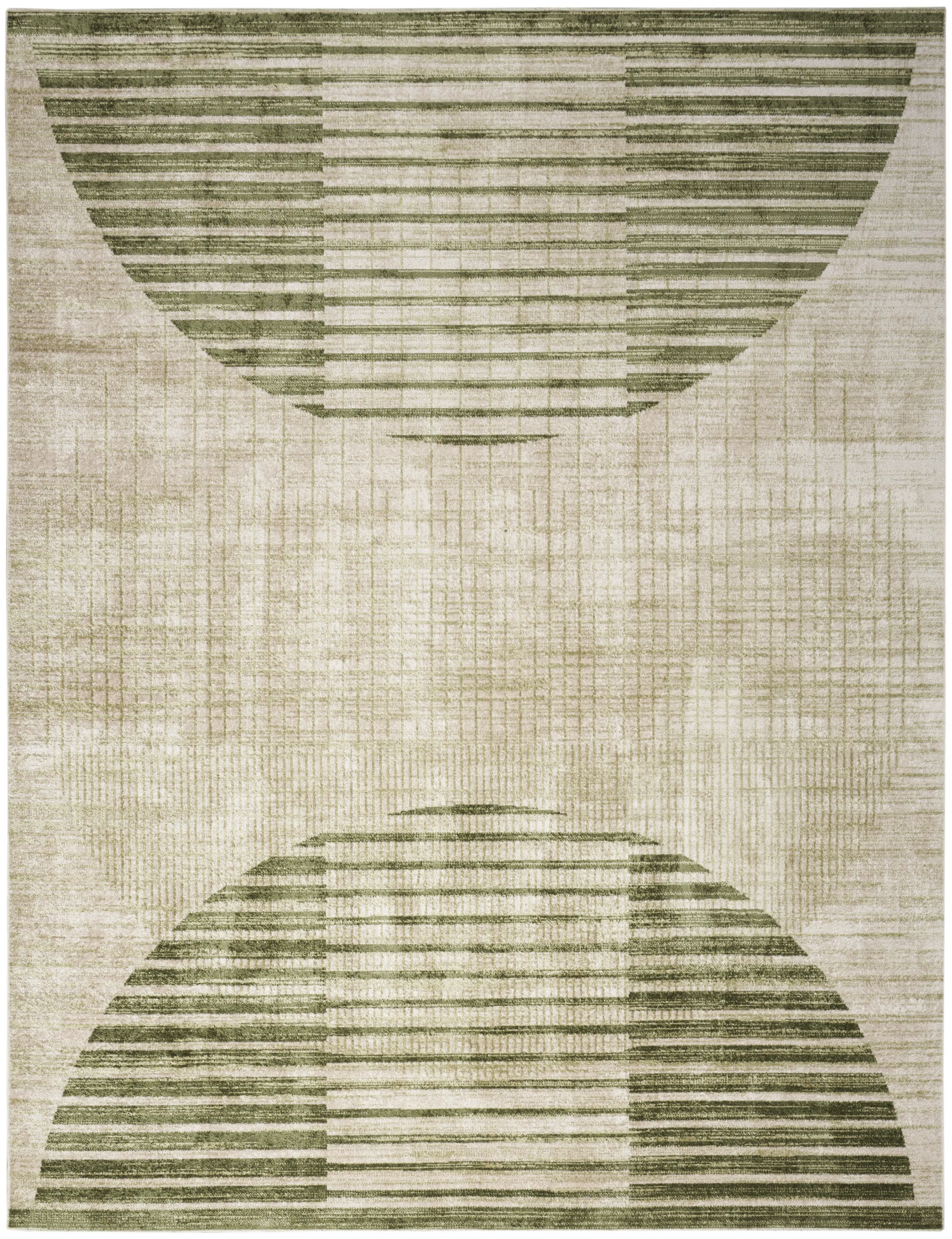 George Oliver Jeffs Machine Washable Ivory Olive Mid-Century Modern Indoor Rug