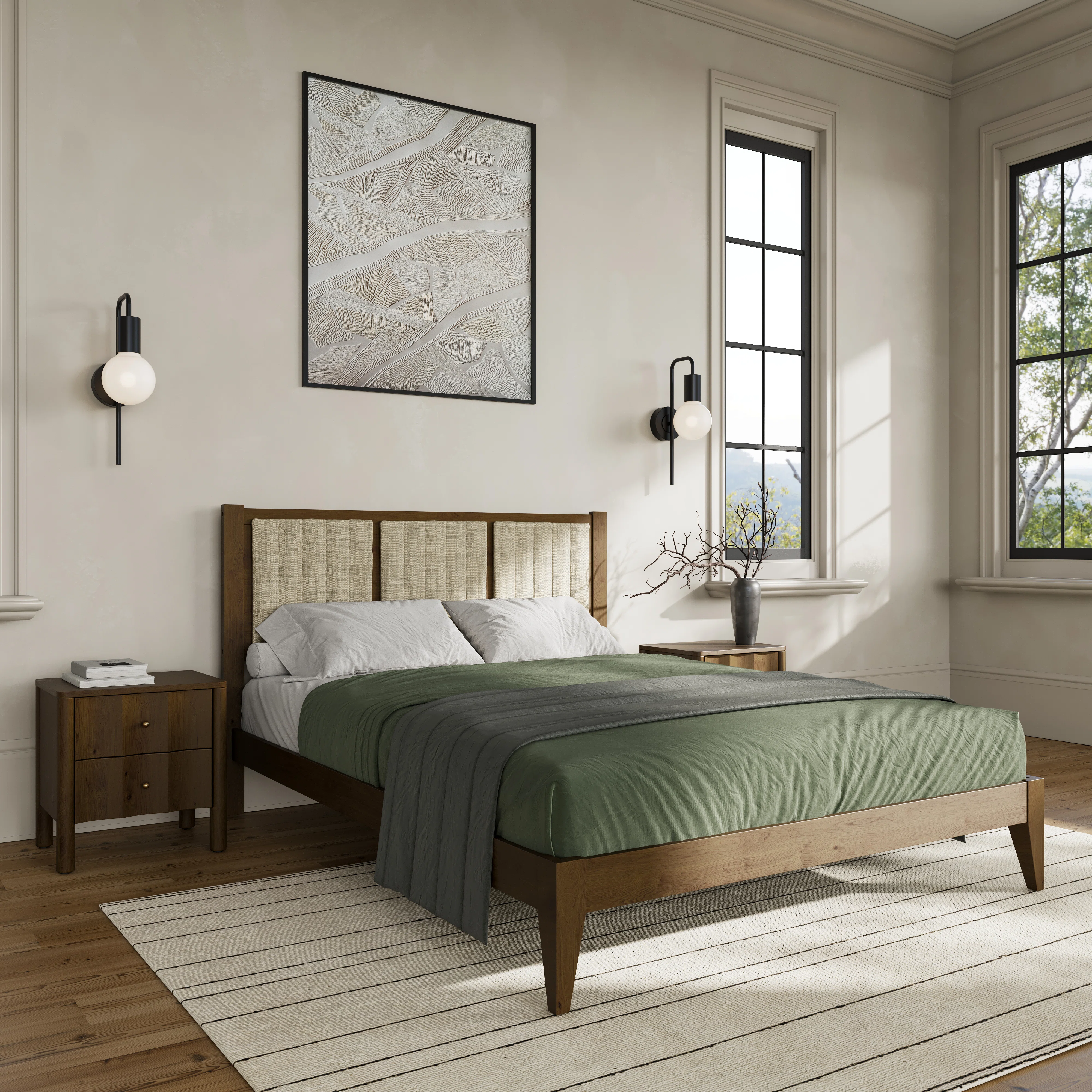 Henry Solid Wood Upholstered Headboard Bed Frame