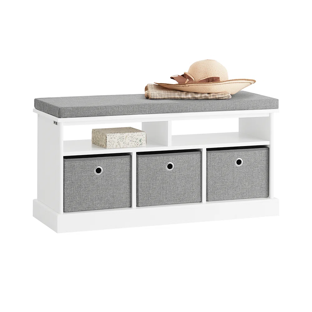 Hidden Shoe Bench with 3 Baskets and 2 Open Storage Rack
