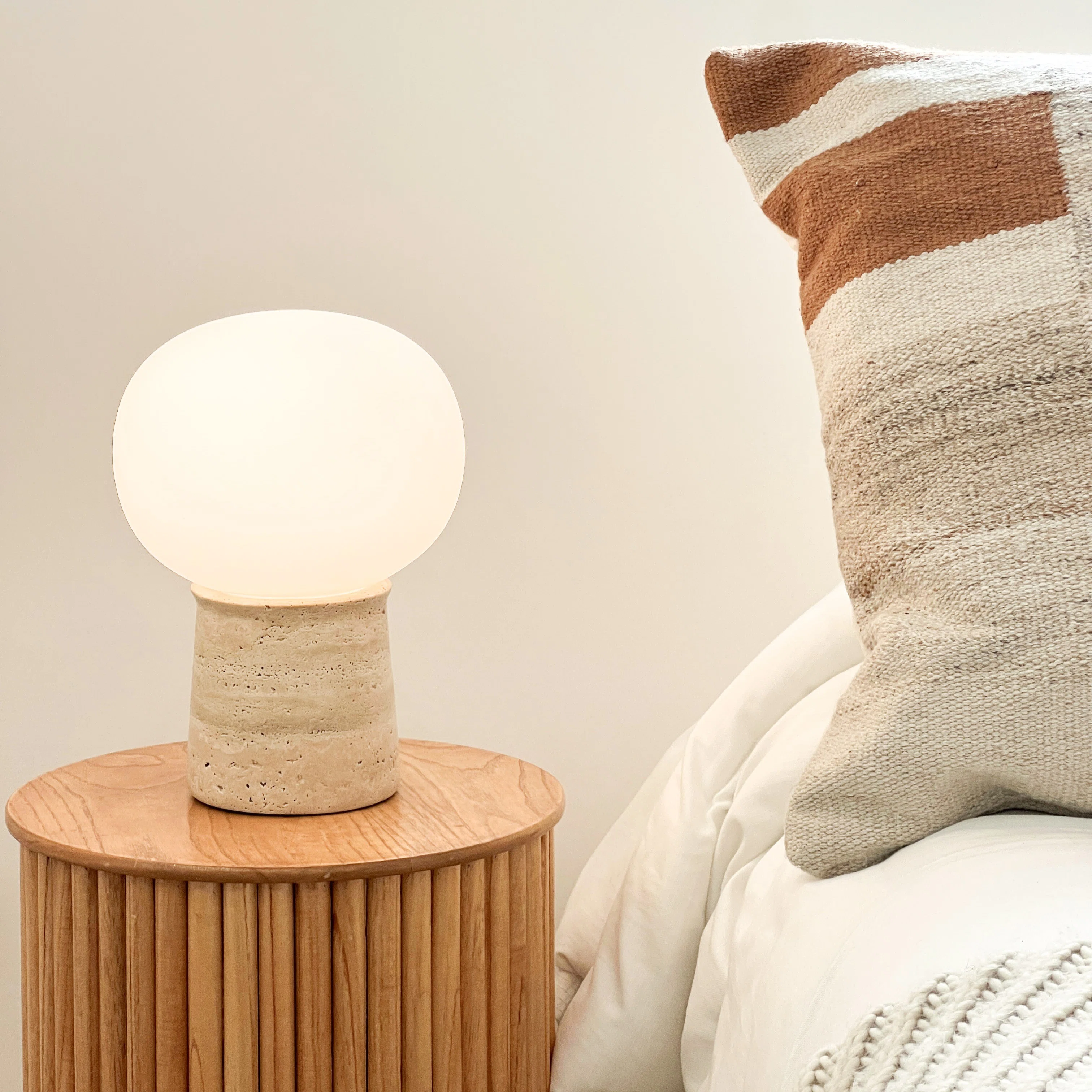 Neptune 12" LED Table Lamp With Natural Travertine Stone Base