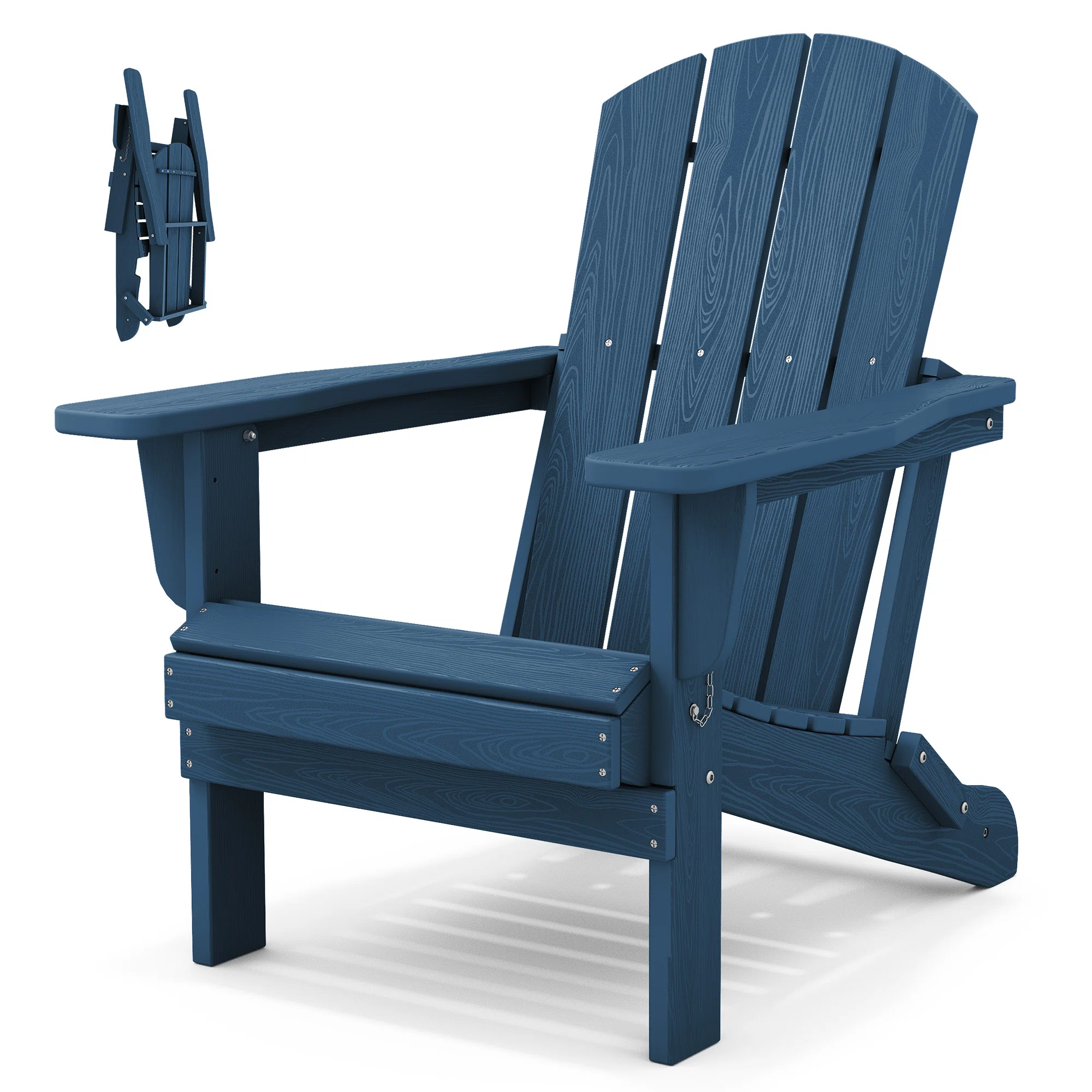 Outdoor HDPE Folding Adirondack Chair , Weather-Resistant Wood-Grain Lounge Chair
