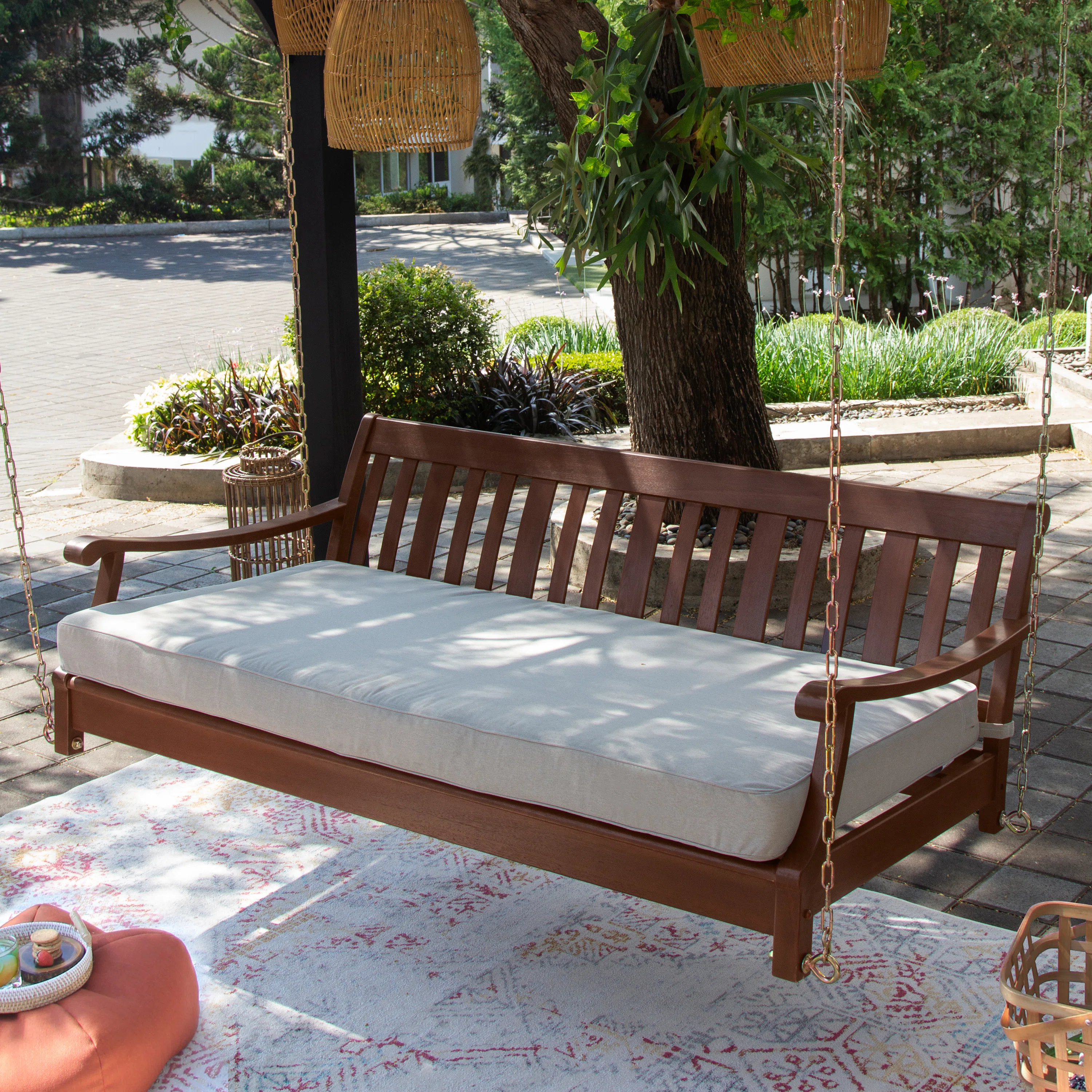 Wrenn Mahogany Wood Porch Swing Bed