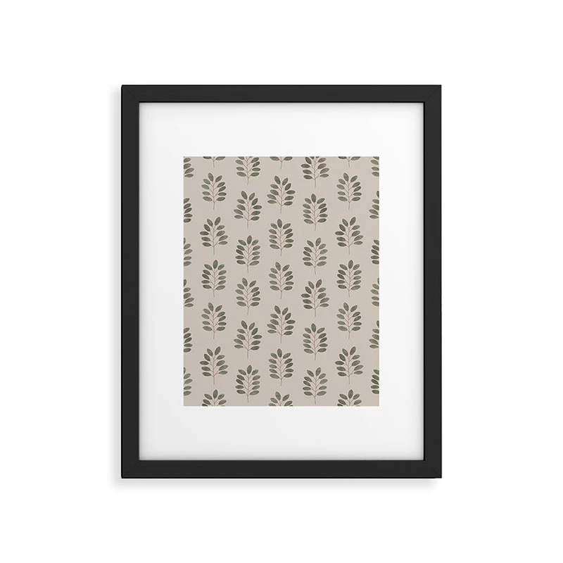 Noble Branches - Pewter and Olive Framed Art Print